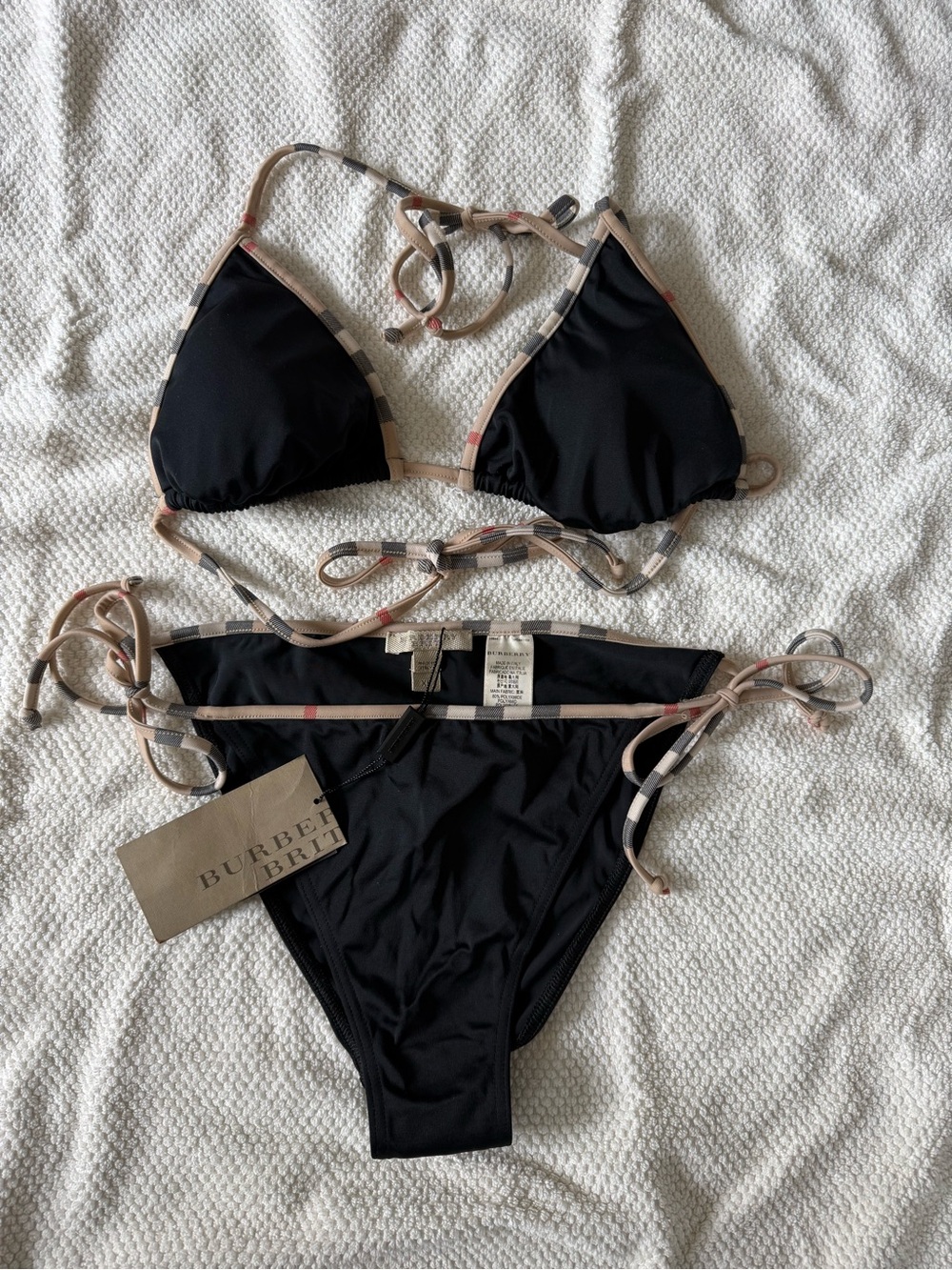 Burberry Black Triangle Bikini with Classic Check Trim - New with Tags - XL - Picture 5 of 6